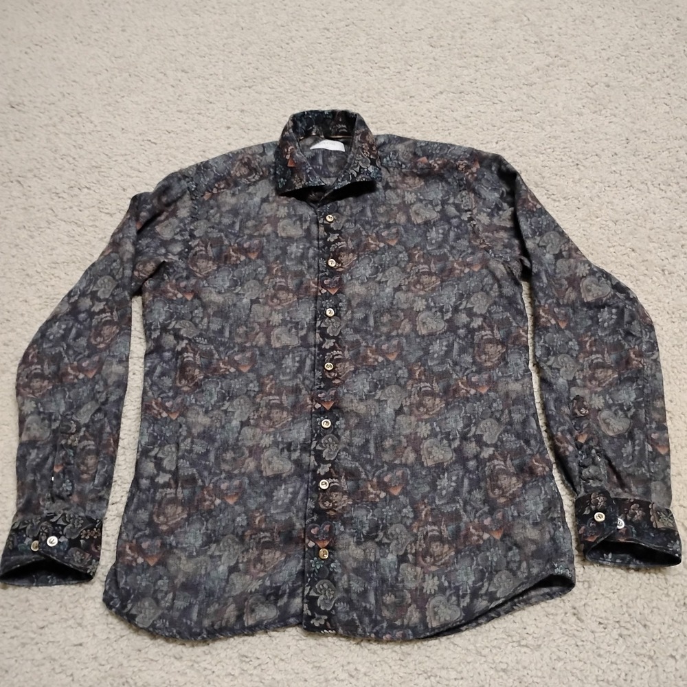 Eton Shirt Mens 16.5 42 Slim Wool Dress Button Floral Multicolor Designer Preppy